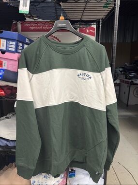 Nautica Green and White Colorblock Crewneck Sweatshirt
